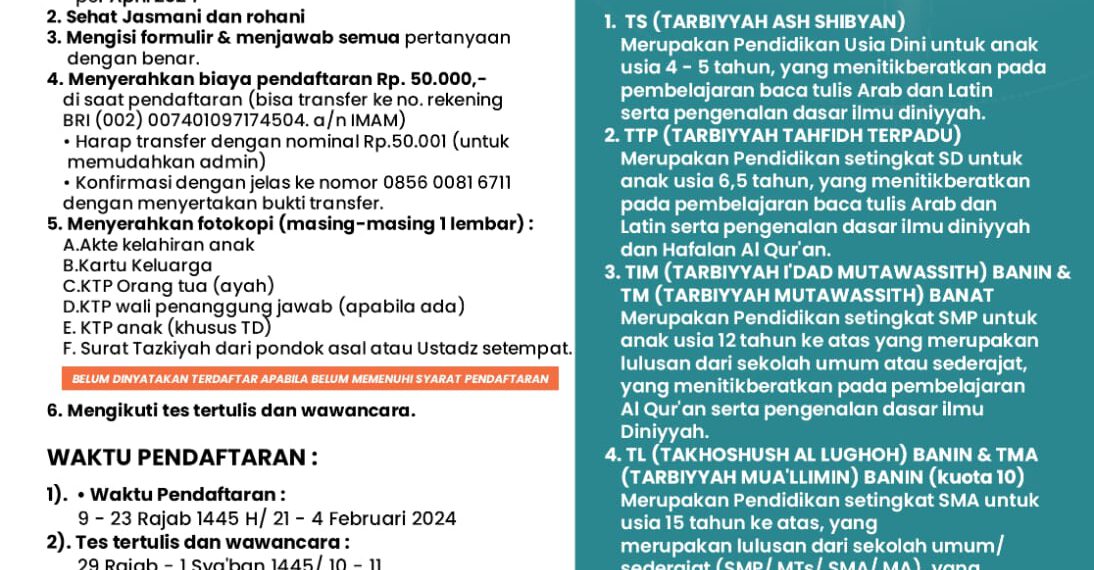 PENERIMAAN SANTRI BARU PONPES AL MANSHUROH PURBALINGGA